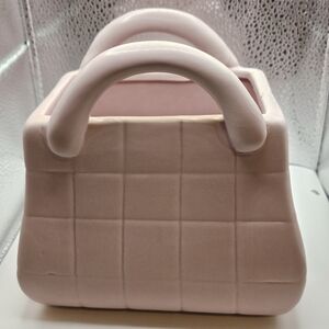 Elegant Pink Ceramic Quilted Women's Bag Planter